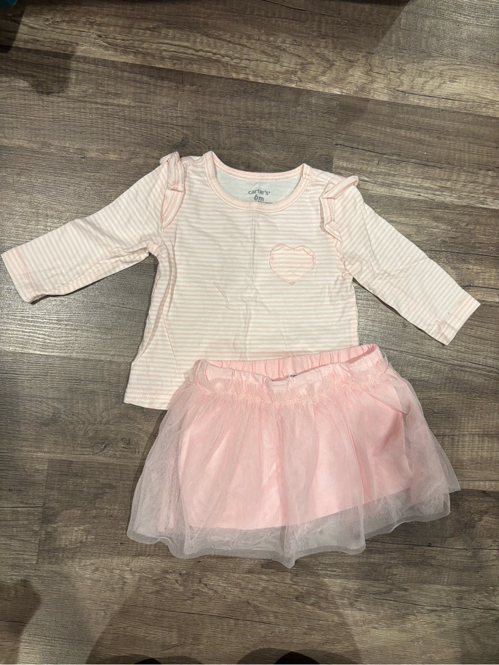 Carter's Light Pink Striped Heart Top and Tulle Skirt Set